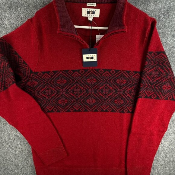 NWT Joseph Abboud Red Fair Isle Wool Blend 1/4 Zip Pullover Sweater 2XL - $80 - Picture 1 of 16